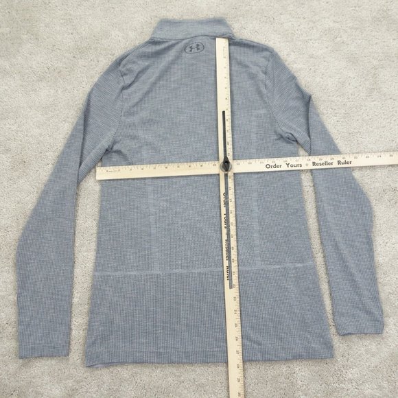 Under Armour Sweatshirt Womens Medium Gray Fitted Stretch 1/4 Zip Mock Neck - Picture 5 of 9